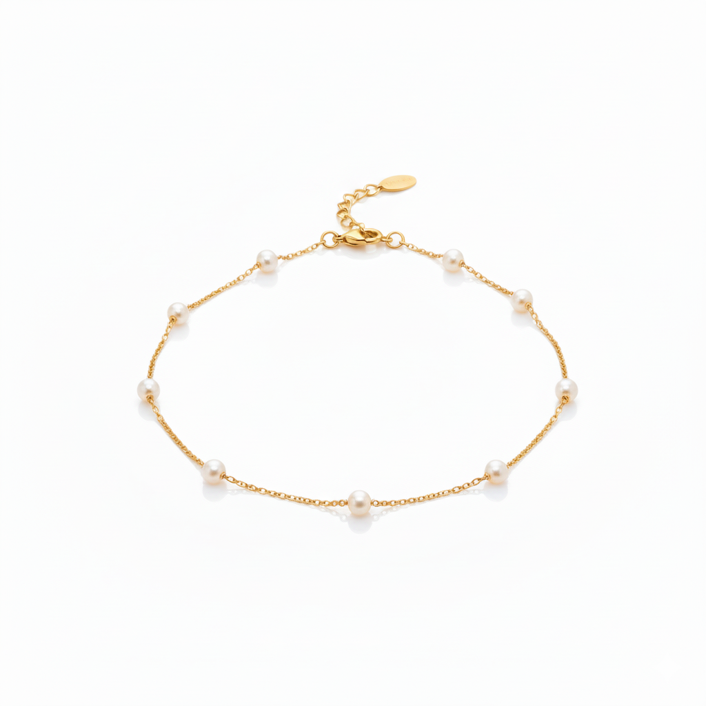 Pulseira de Bolinhas de Pérola Clássica Best Seller Banho Ouro 18k