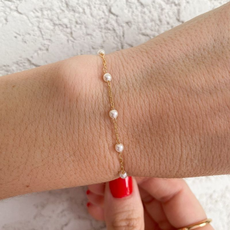 Pulseira de Bolinhas de Pérola Clássica Best Seller Banho Ouro 18k