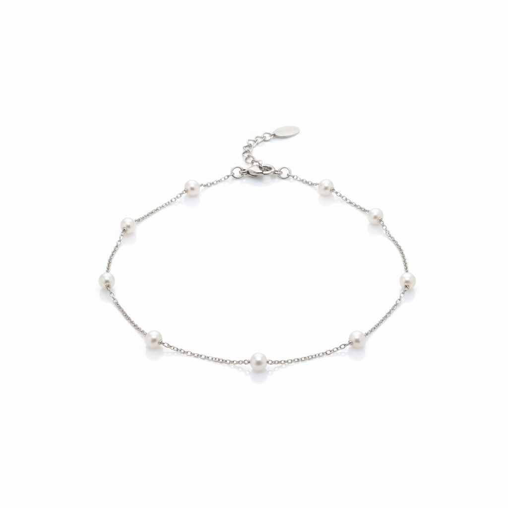 Pulseira de Bolinhas de Pérola Clássica Best Seller Banho Ródio Branco