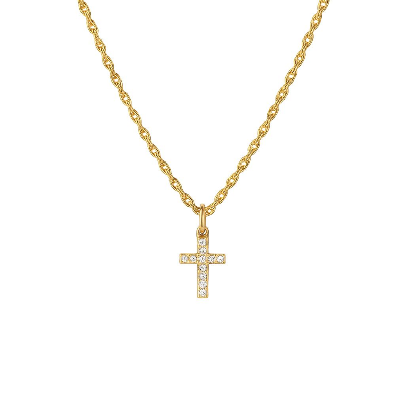 Pulseira Cruz Pequena Cravejada Francisca Banhado Em Ouro