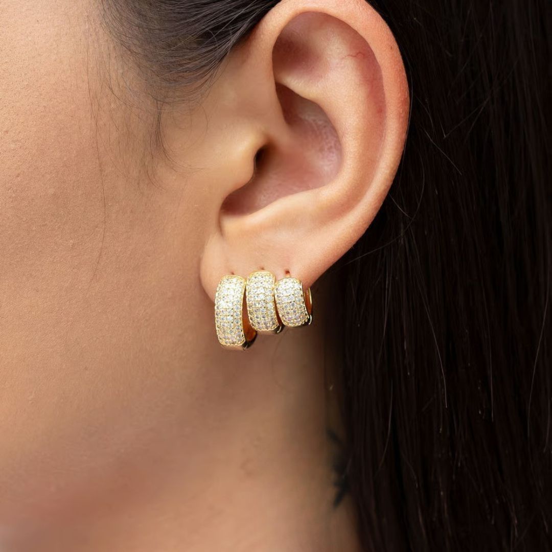 BRINCO TRIO DE ARGOLAS CRAVEJADAS GROSSA - PRIME