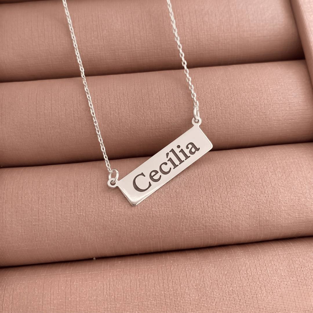 COLAR DE NOME PLACA ELEGANCE 45CM - PERSONALIZADO