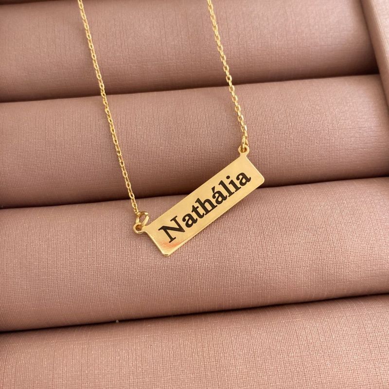 COLAR DE NOME PLACA ELEGANCE 45CM - PERSONALIZADO