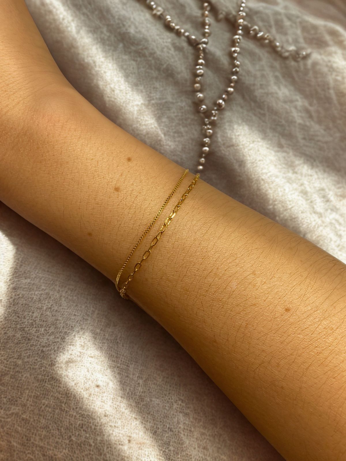 Pulseira Dupla De Elos E Veneziana Jardim Secreto Banhado Em Ouro