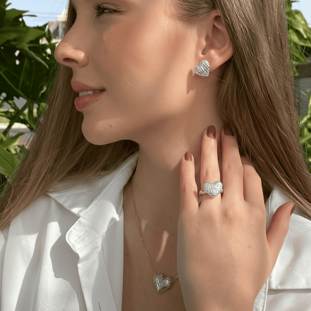 Colar Coração Esculpido Best Seller 45cm Banho Ródio Branco