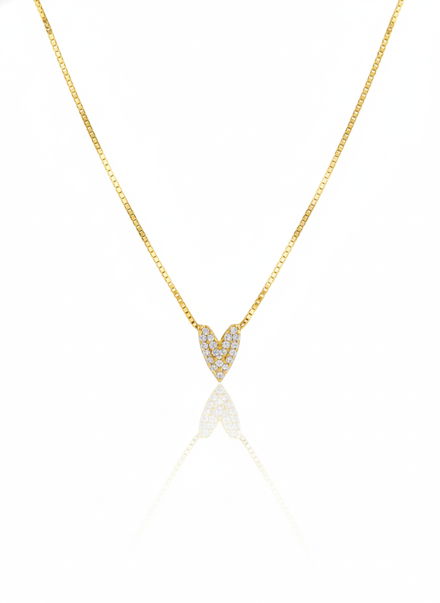 Colar Coração Cravejado Zircônias Jardim Secreto 45cm Banhado a Ouro 18k