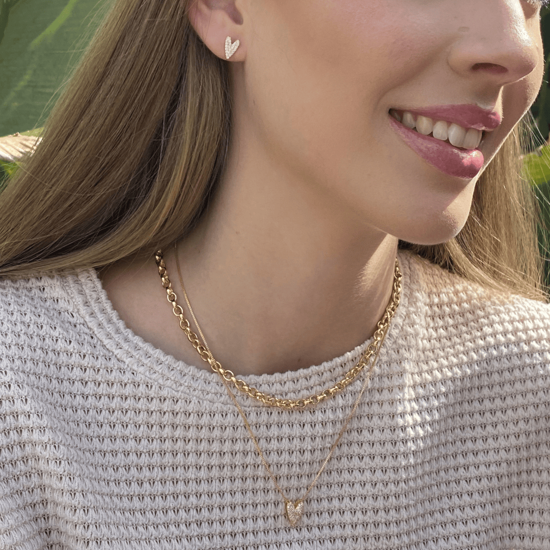 Brinco Coração Cravejado Jardim Secreto Zircônias Banho Ouro 18k