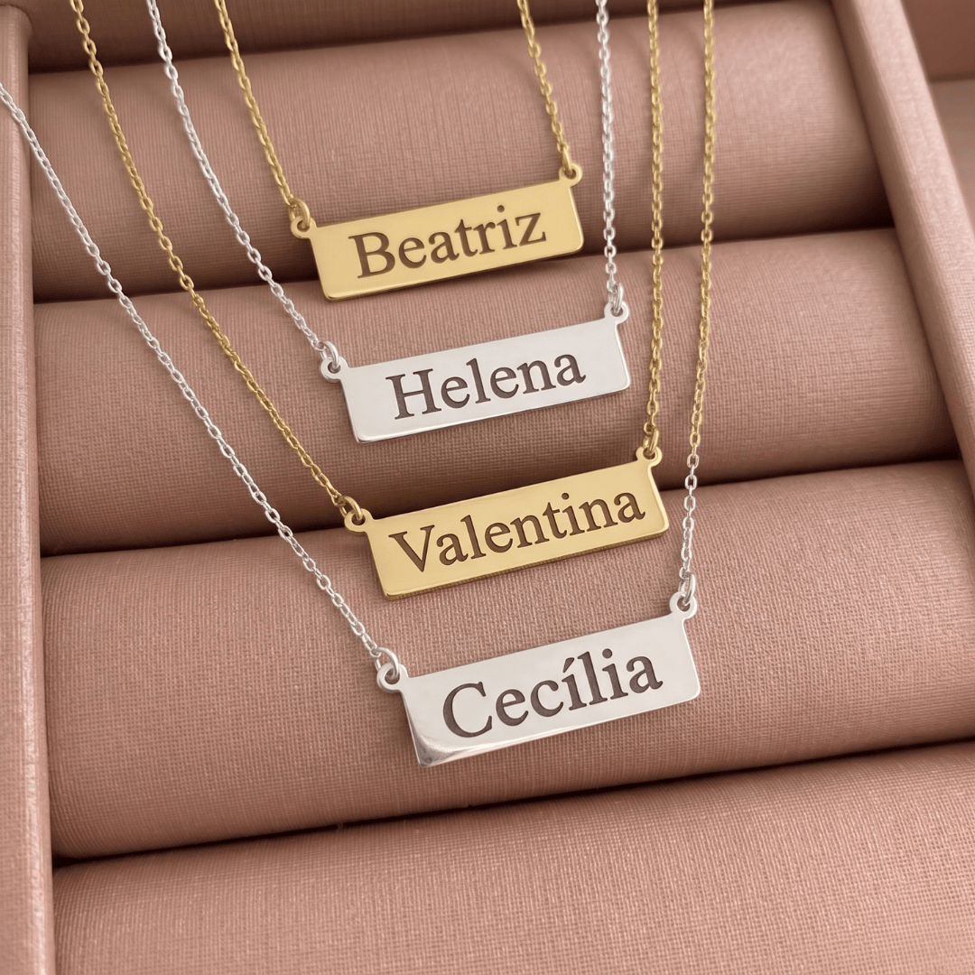 COLAR DE NOME PLACA ELEGANCE 45CM - PERSONALIZADO