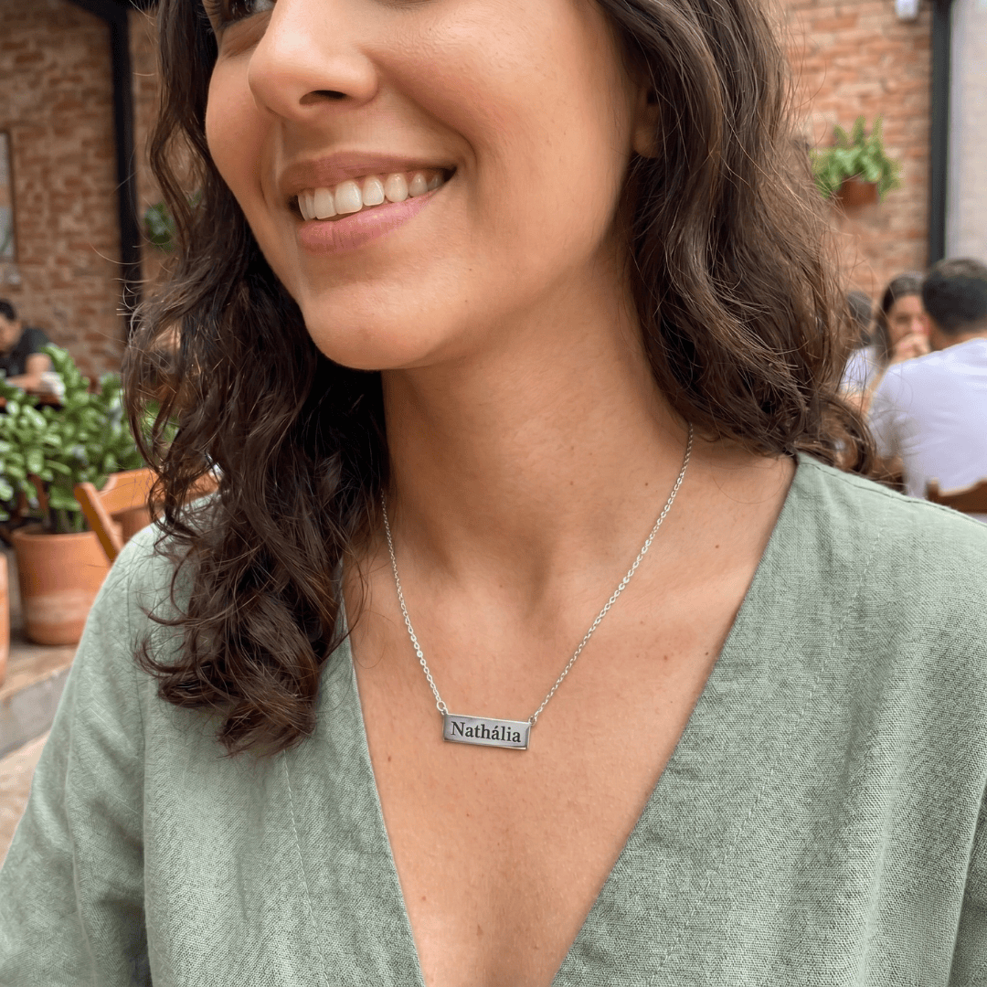 COLAR DE NOME PLACA ELEGANCE 45CM - PERSONALIZADO