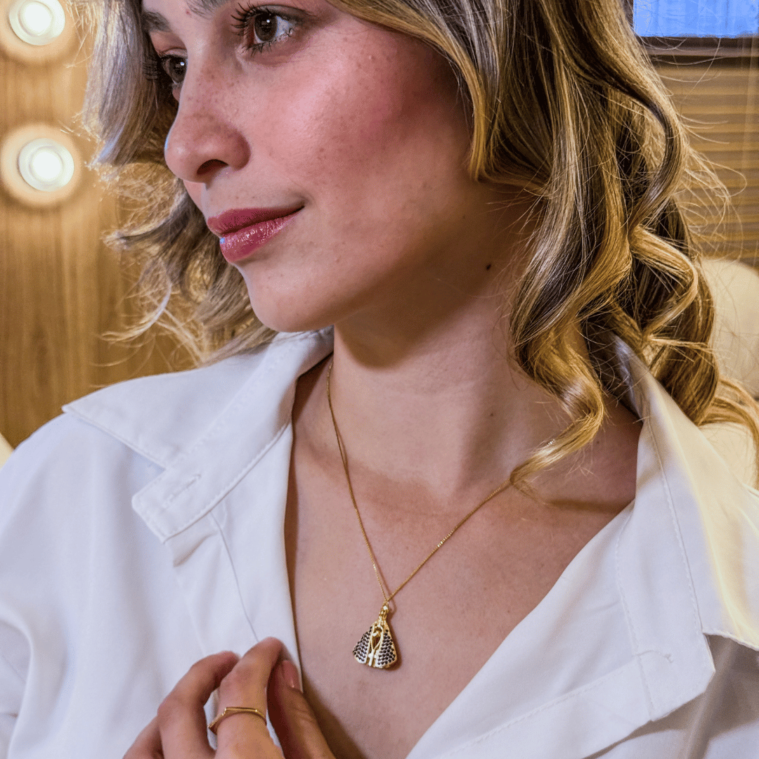 COLAR NOSSA SENHORA DUPLA FACE CRISTAL/AZUL