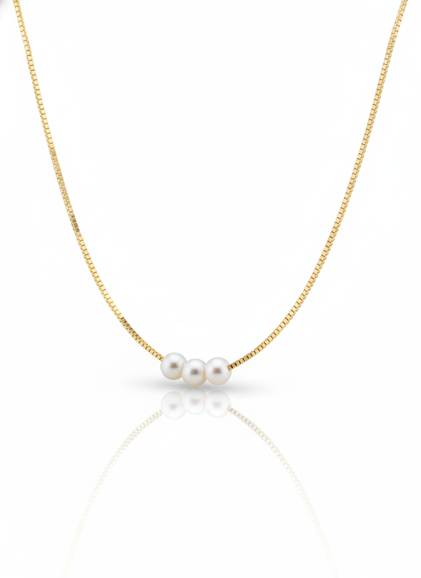 Colar Aura Veneziana com Trio de Pérolas Banho Ouro 18k