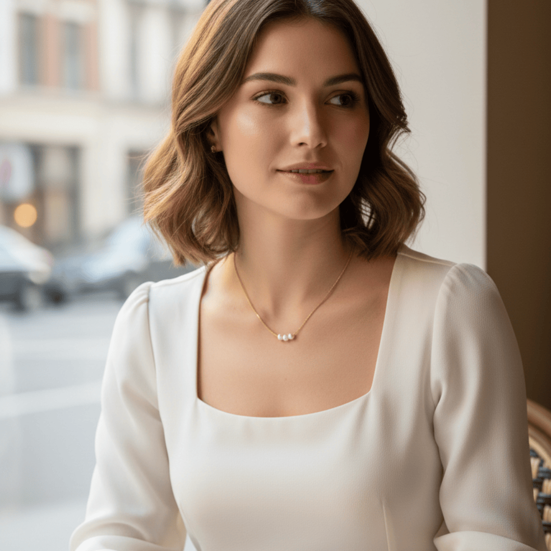 Colar Aura Veneziana com Trio de Pérolas Banho Ouro 18k