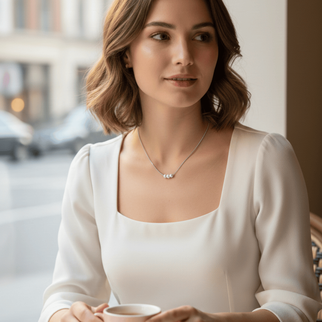 Colar Aura Veneziana com Trio de Pérolas Banho Ródio Branco