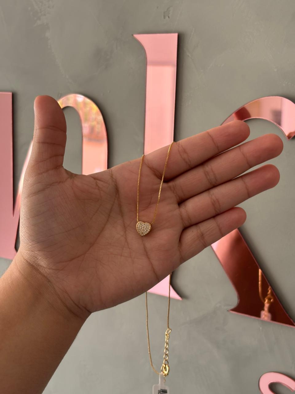 Colar Coração Cravejado Zircônias Coleção Aura 45cm Banho Ouro 18k