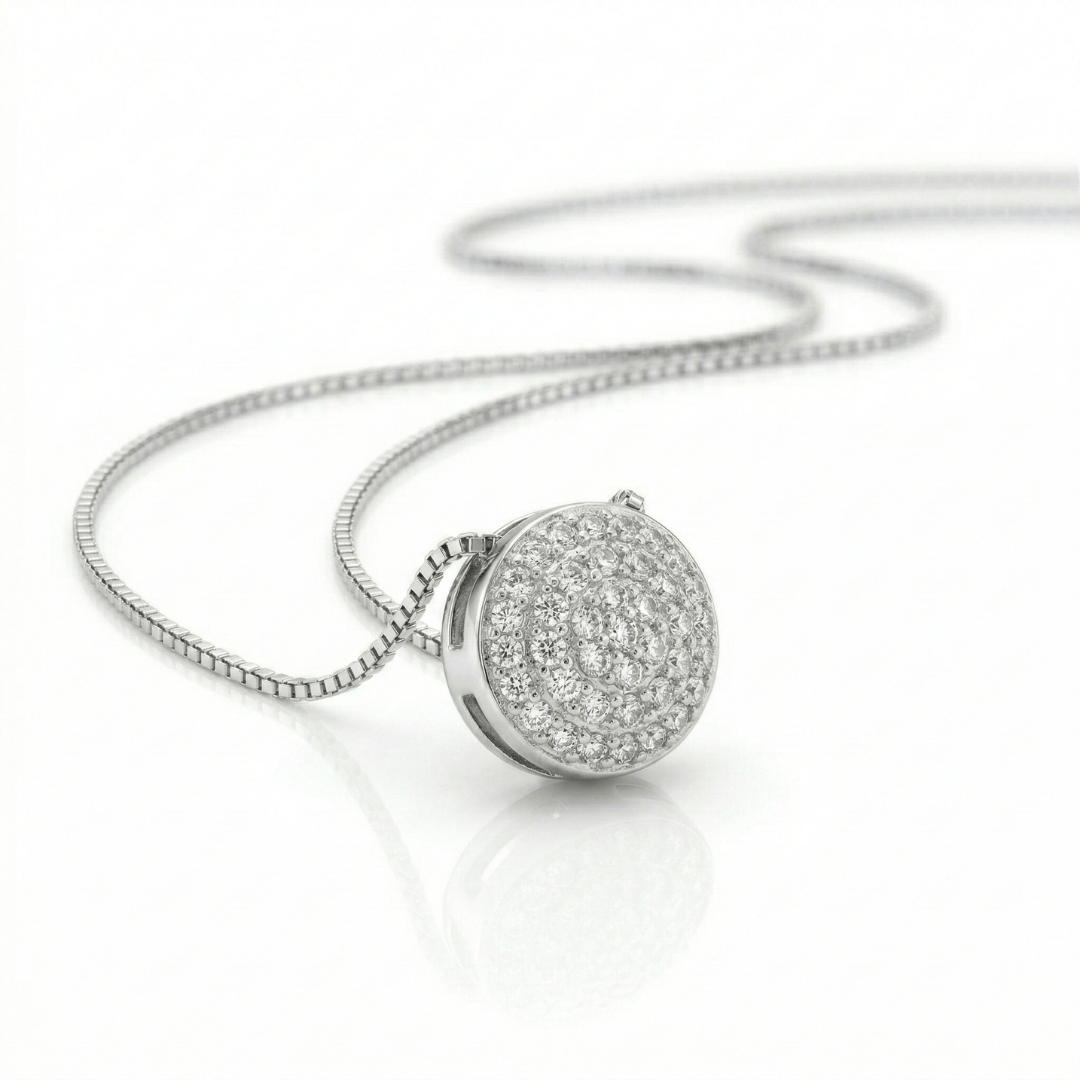 Colar Círculo Cravejado Zircônias Aura 45cm Banho Ródio Branco