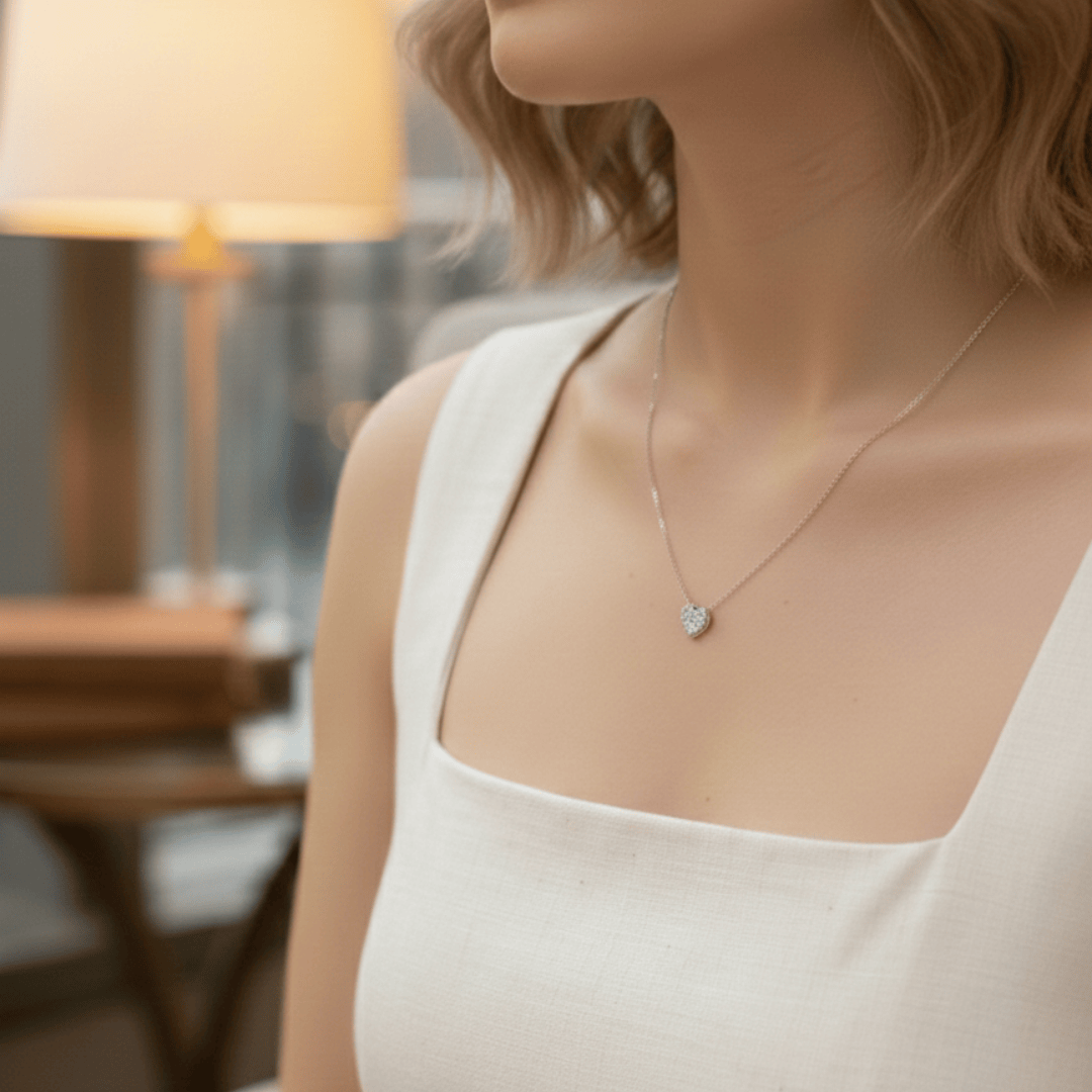 Colar Coração Aura Cravejado Zircônias Banho Ródio Branco