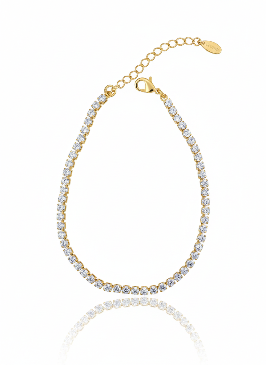 Pulseira Riviera Zircônias 2,5mm Best Seller Banho Ouro 18k