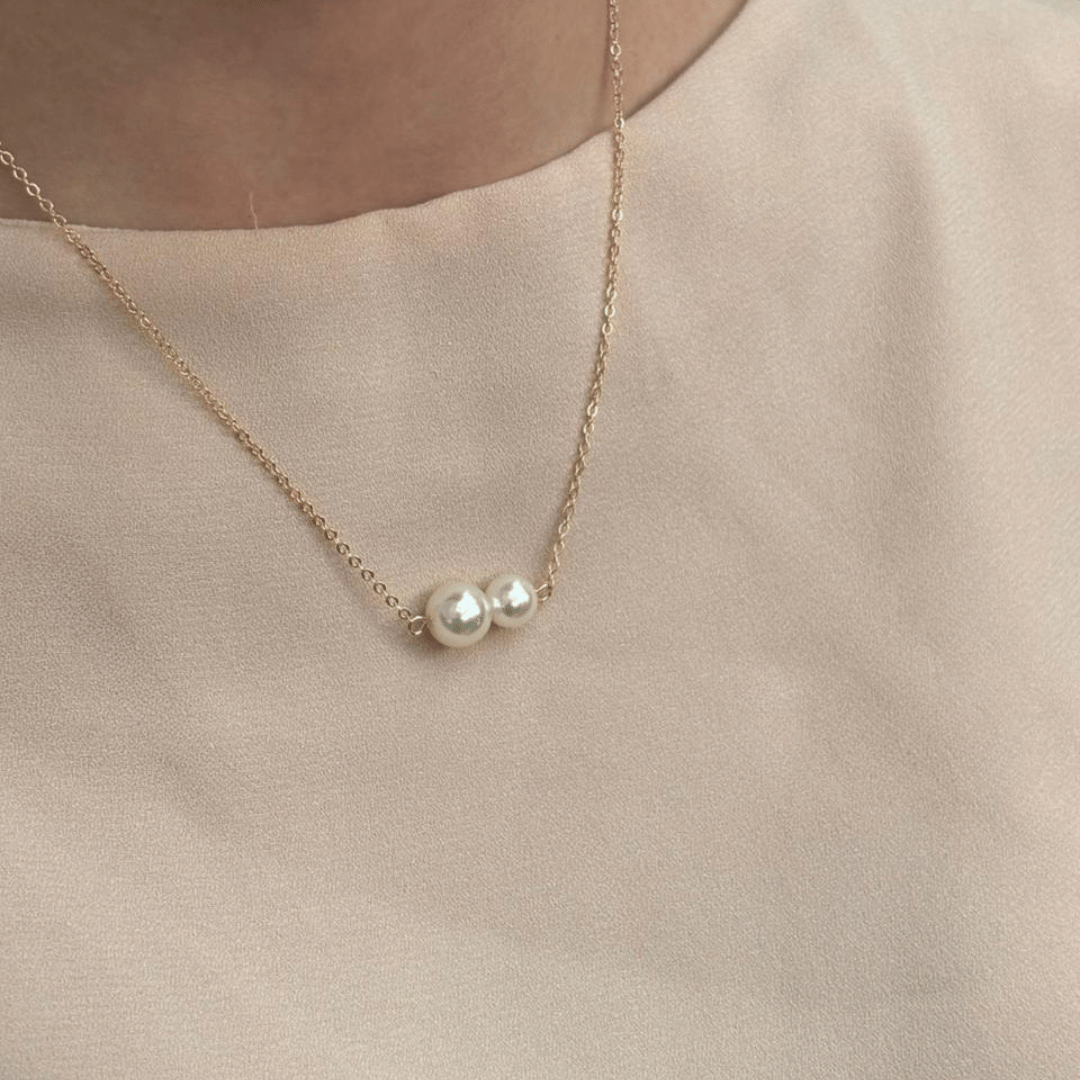 Colar Duas Pérolas Sunshine 45cm Banho Ouro 18k