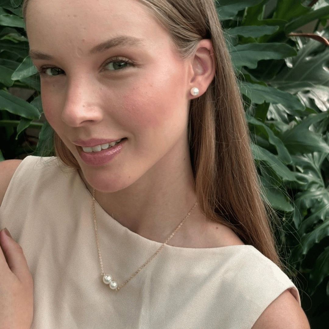 Colar Duas Pérolas Sunshine 45cm Banho Ouro 18k