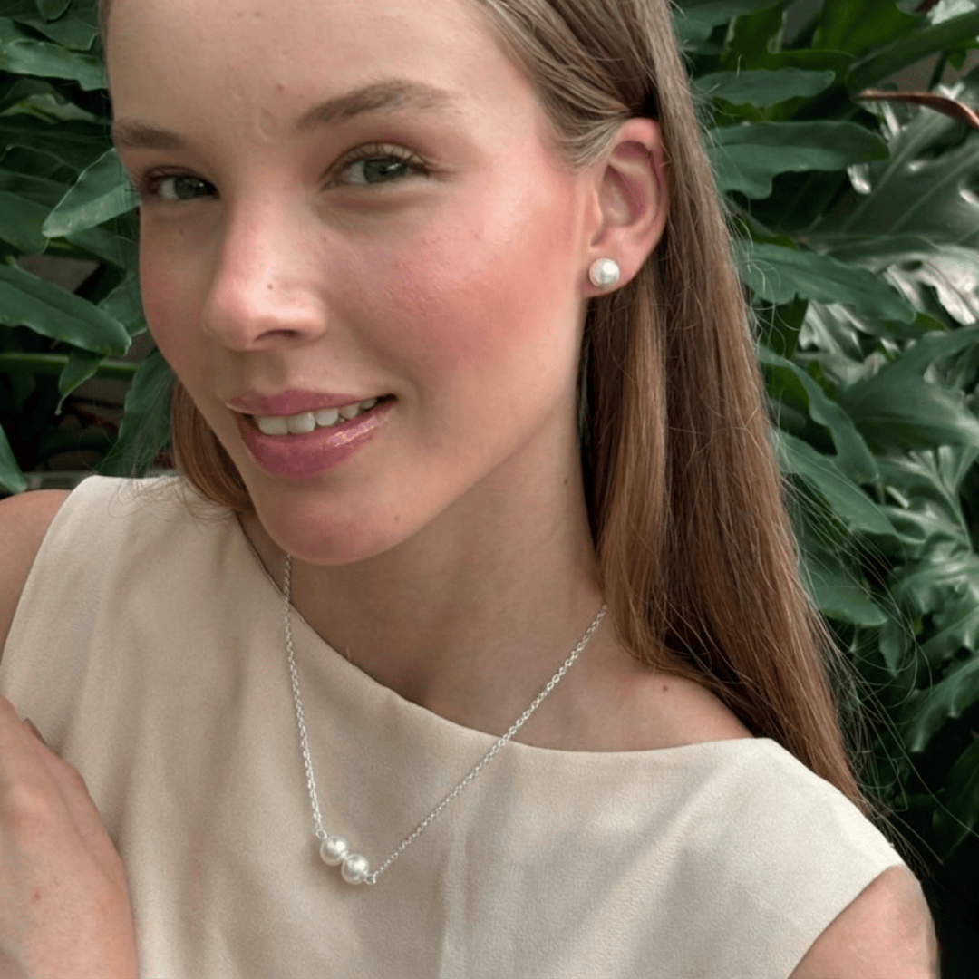 Colar Duas Pérolas Sunshine 45cm Banho Ródio