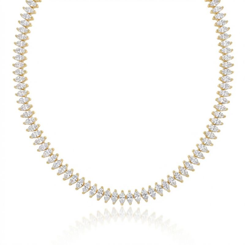 Colar Choker Riviera Zircônia Cristal Lapidação Losango 40cm Banhada a Ouro 18k