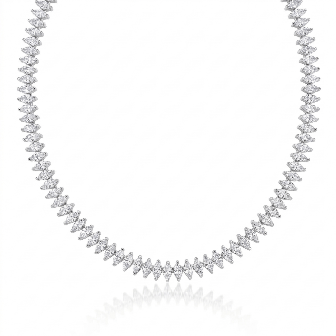 Colar Choker Riviera Zircônia Cristal Lapidação Losango 40cm Banhada a Ródio Branco