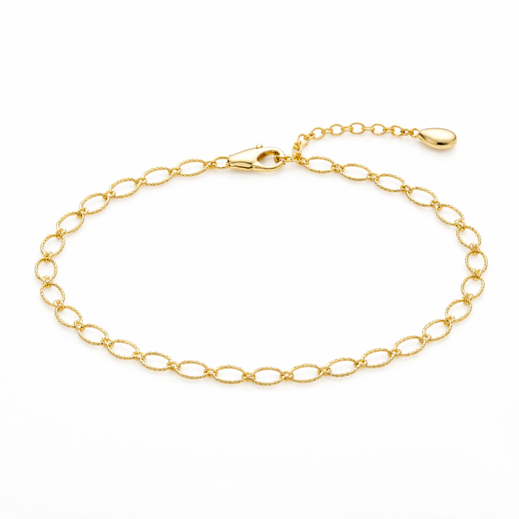 Pulseira de Elos Gota Textura Craquelada Banhada a Ouro 18k