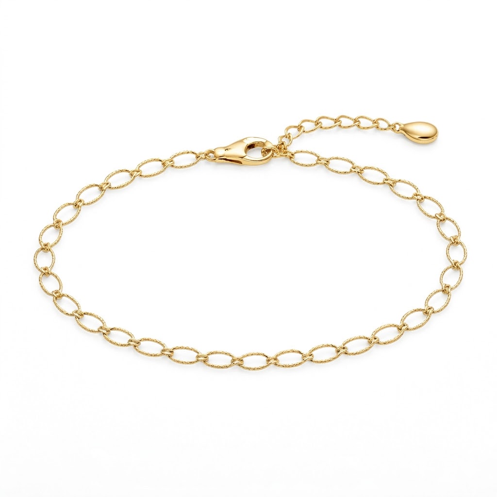 Pulseira de Elos Gota Textura Craquelada Banhada a Ouro 18k