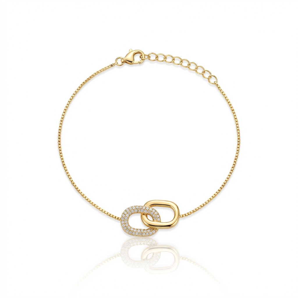 Pulseira Geométrica Retângulos Cravejado e Liso Banhada a Ouro 18k