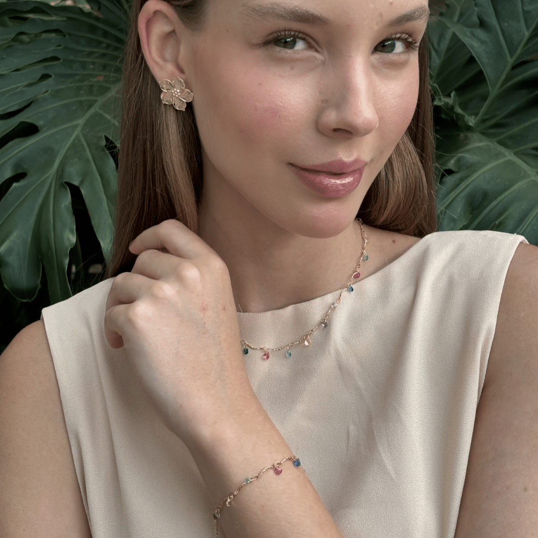 Pulseira Arco-Íris Zircônias Coloridas Banhada a Ouro 18k