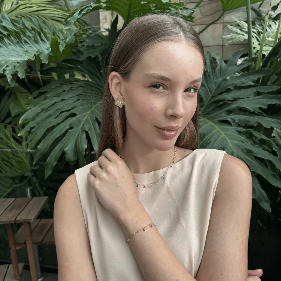 Pulseira Arco-Íris Zircônias Coloridas Banhada a Ouro 18k