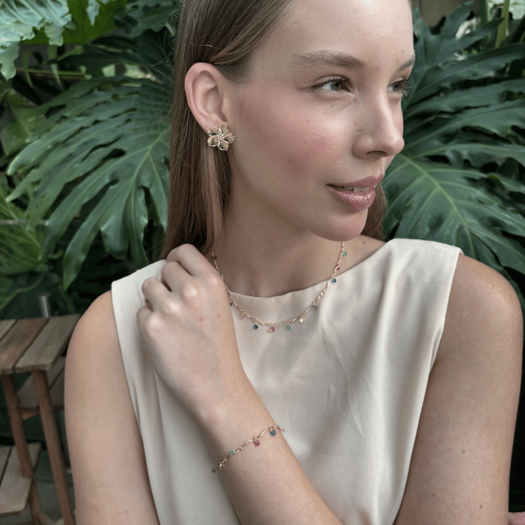 Pulseira Arco-Íris Zircônias Coloridas Banhada a Ouro 18k