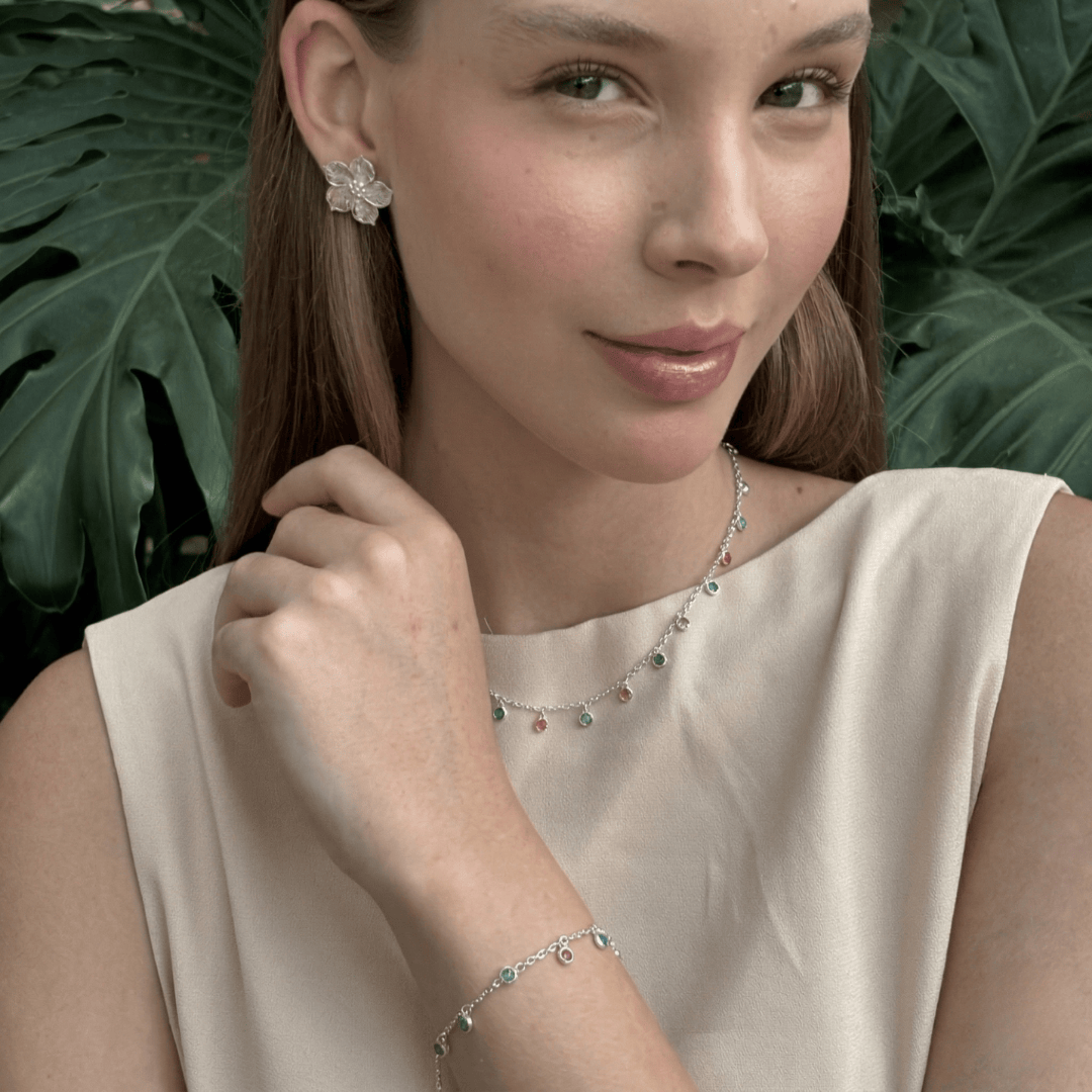 Pulseira Arco-Íris Zircônias Coloridas Banhada a Ródio Branco