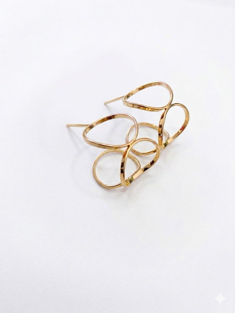 Brinco Argola Geométrico de Círculos Vazados 18K Banho Ouro 18k Semijoia