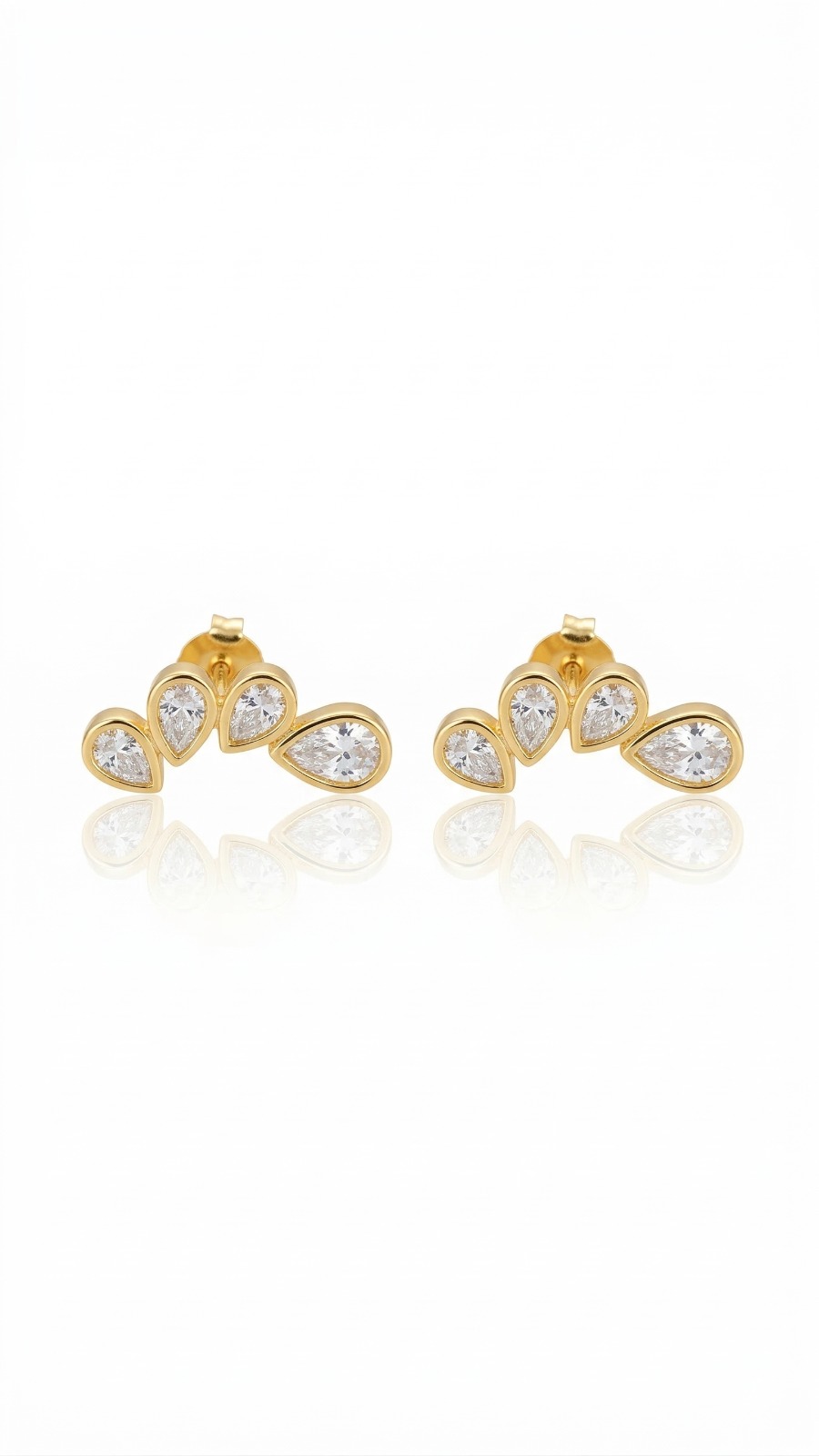 Brinco Ear Cuff 4 Gotas de Microzircônias Banhado a Ouro 18k