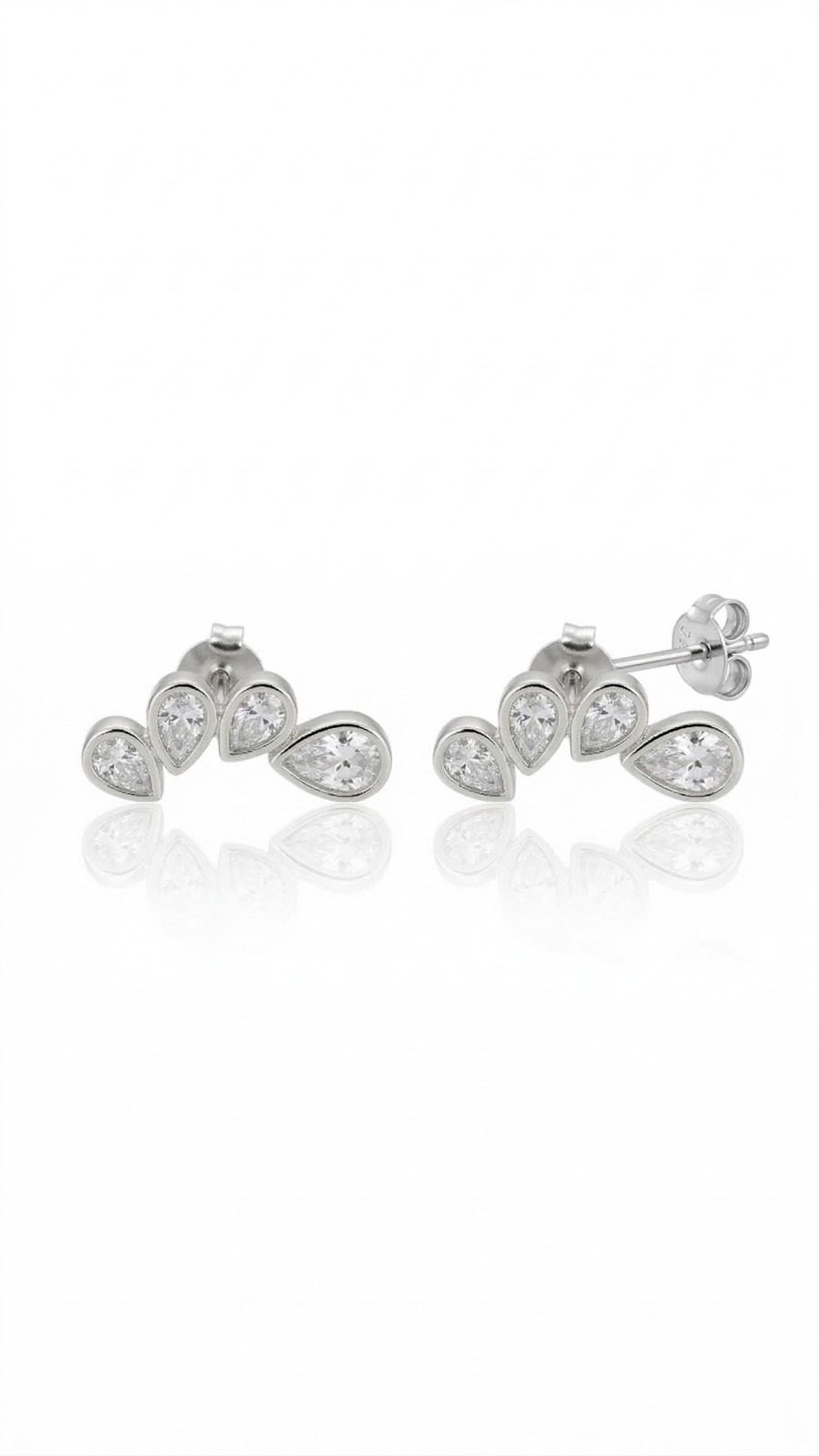Brinco Ear Cuff 4 Gotas de Microzircônias Banhado a Ródio Branco