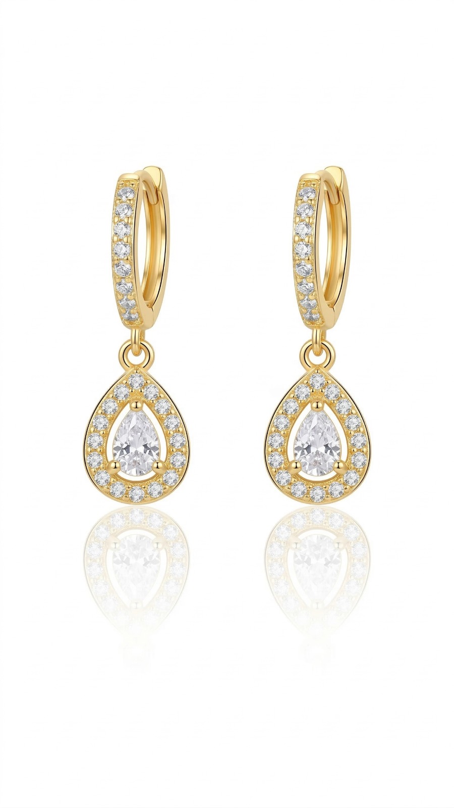 Brinco Argola com Pingente Gota Microzircônias Cristal Banhado a Ouro 18k