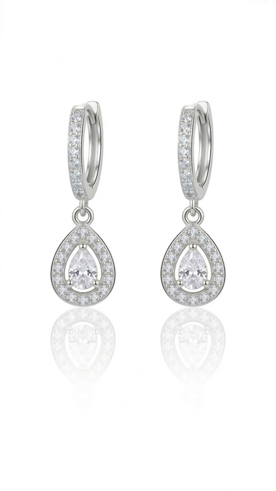 Brinco Argola com Pingente Gota Microzircônias Cristal Banhado a Ródio Branco