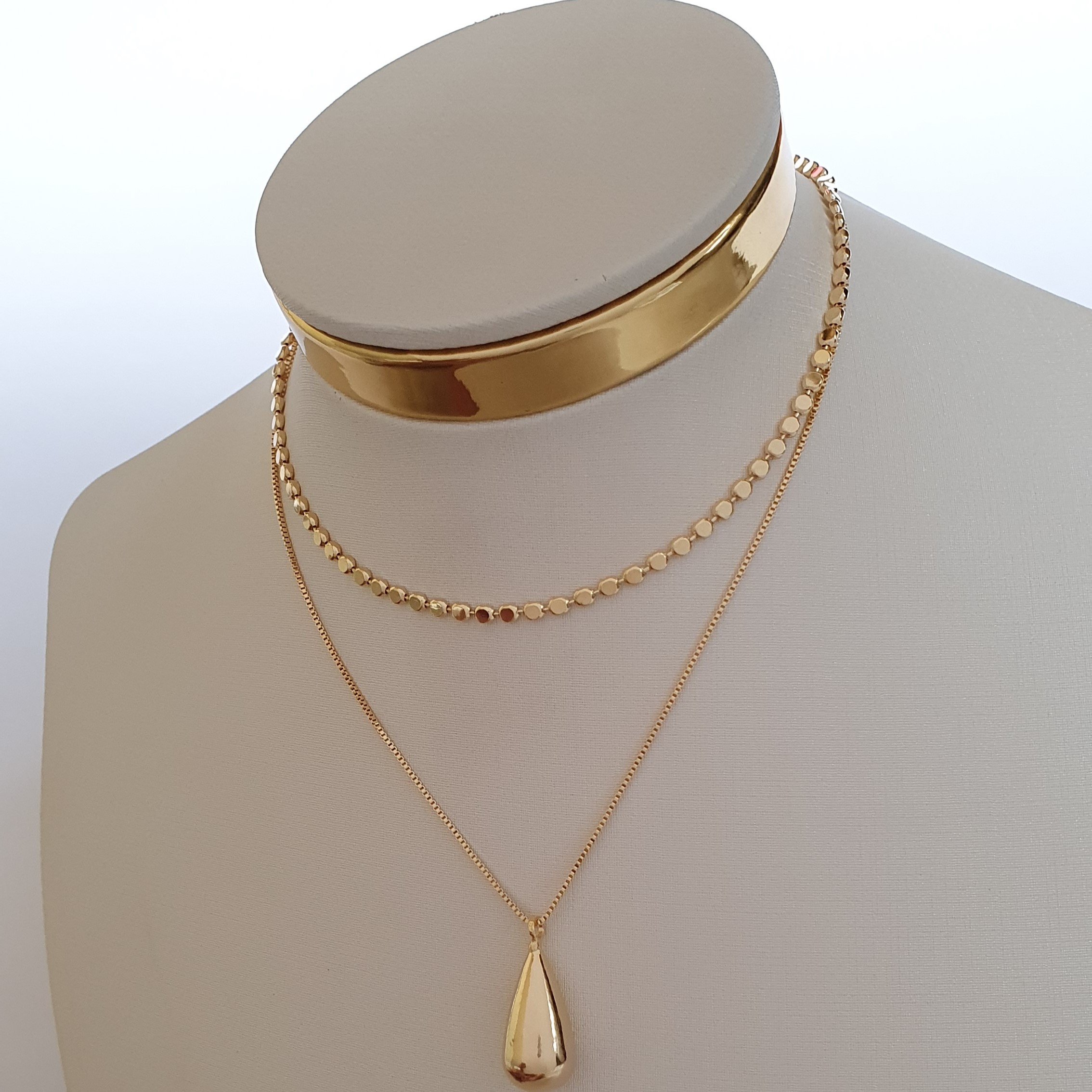 Colar Bolinhas Achatadas 32cm (+10)