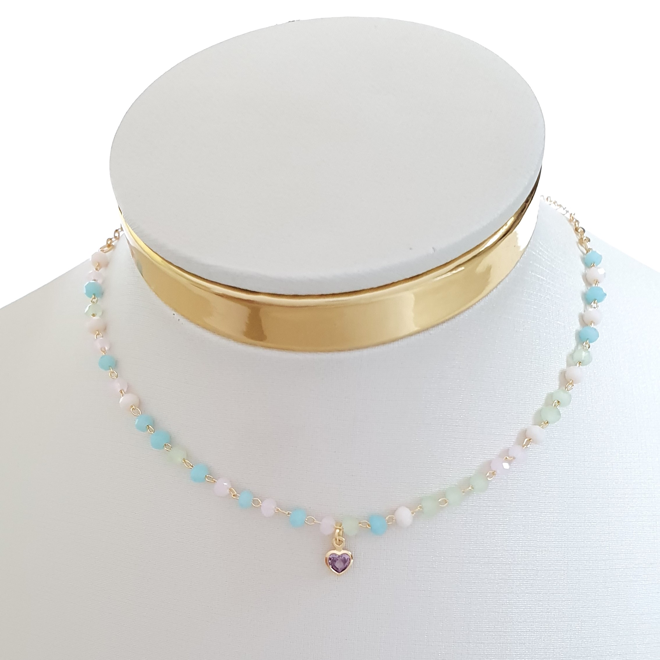 Colar Colorido Coração Zircônia