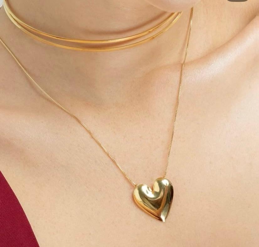 COLAR VENEZIANA BETINA CORAÇÃO BANHO OURO 18K
