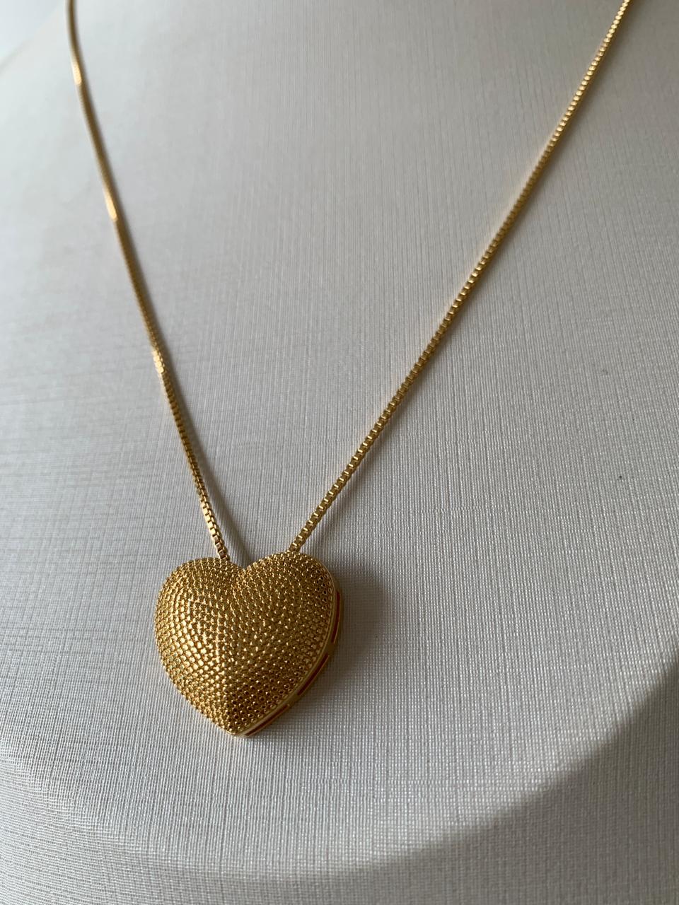 COLAR VENEZIANA COM PINGENTE DE CORACAO BANHO OURO 18K