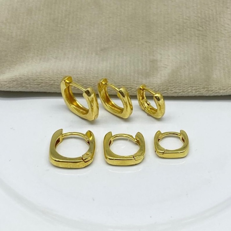 BRINCO MIRIAM TRIO ARGOLA CLICK QUADRADA RODIO BRANCO COR PRATA