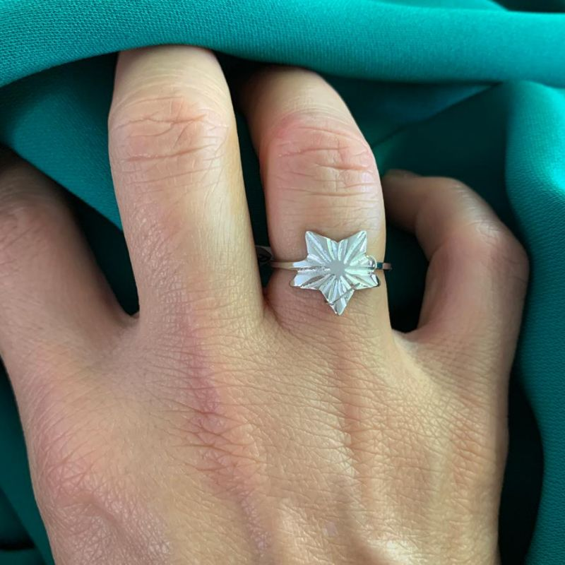 ANEL ESTRELA RODIO BRANCO COR PRATA