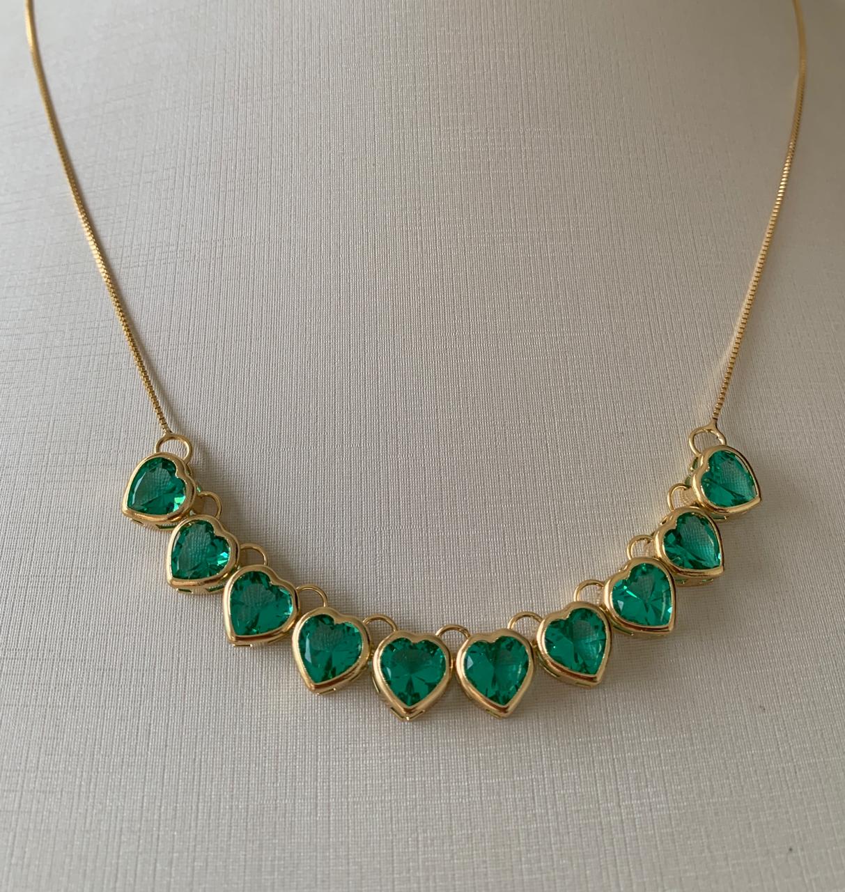COLAR COM PEDRARIA ZIRCONIA VERDE CORACAO