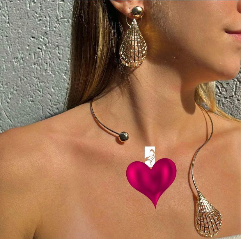 COLAR CHOKER ARO GOTA REDE BANHO OURO 18K