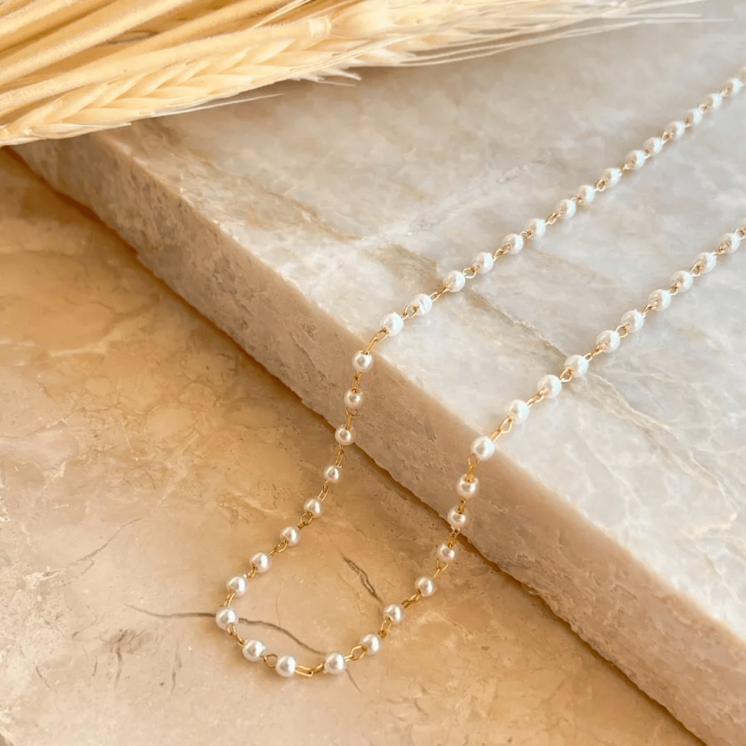 Coker de perolas inteira 2mm 40cm + 5cm de extensor - Ouro