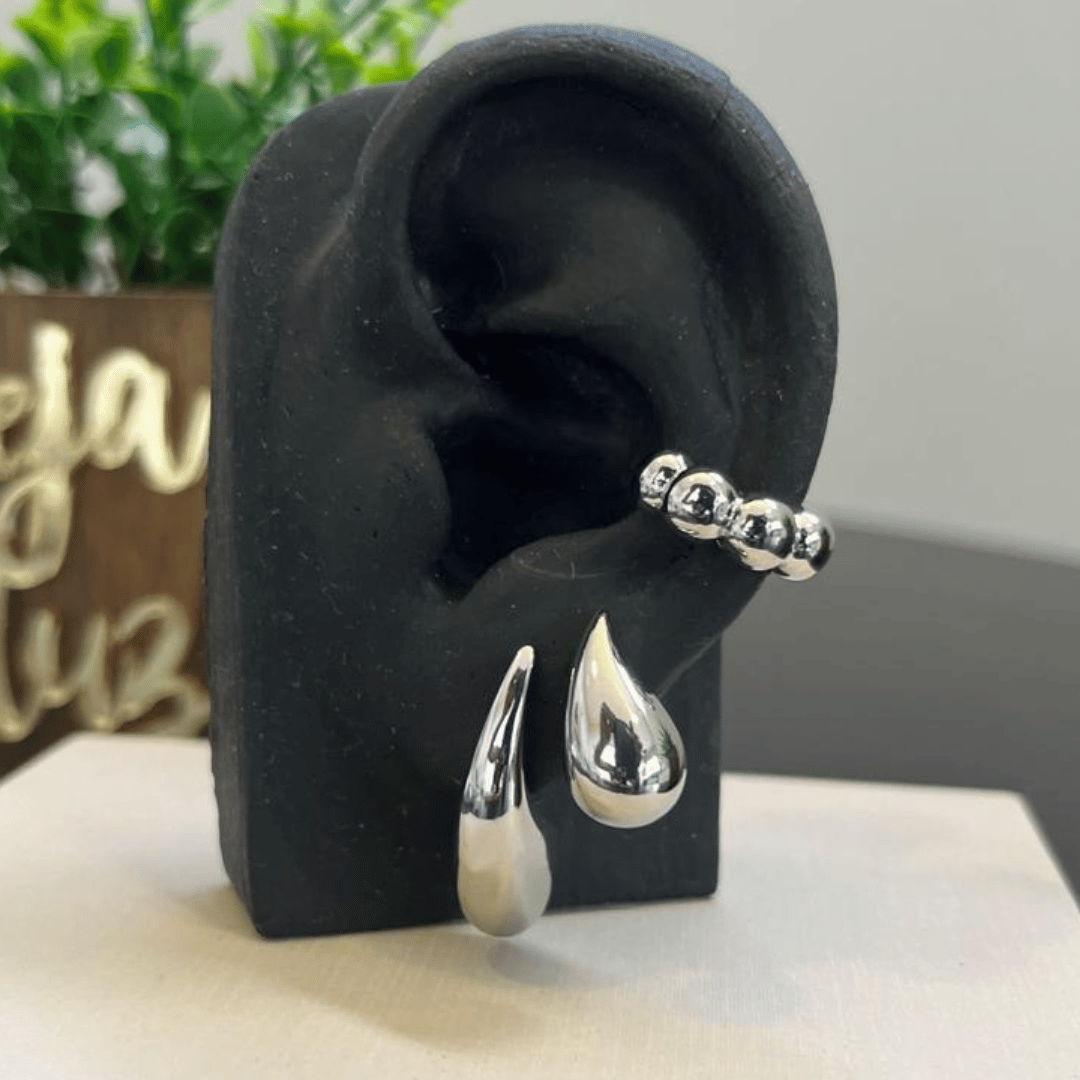Brinco de Gota 25mm lisa + Piercing Fake Bolinha