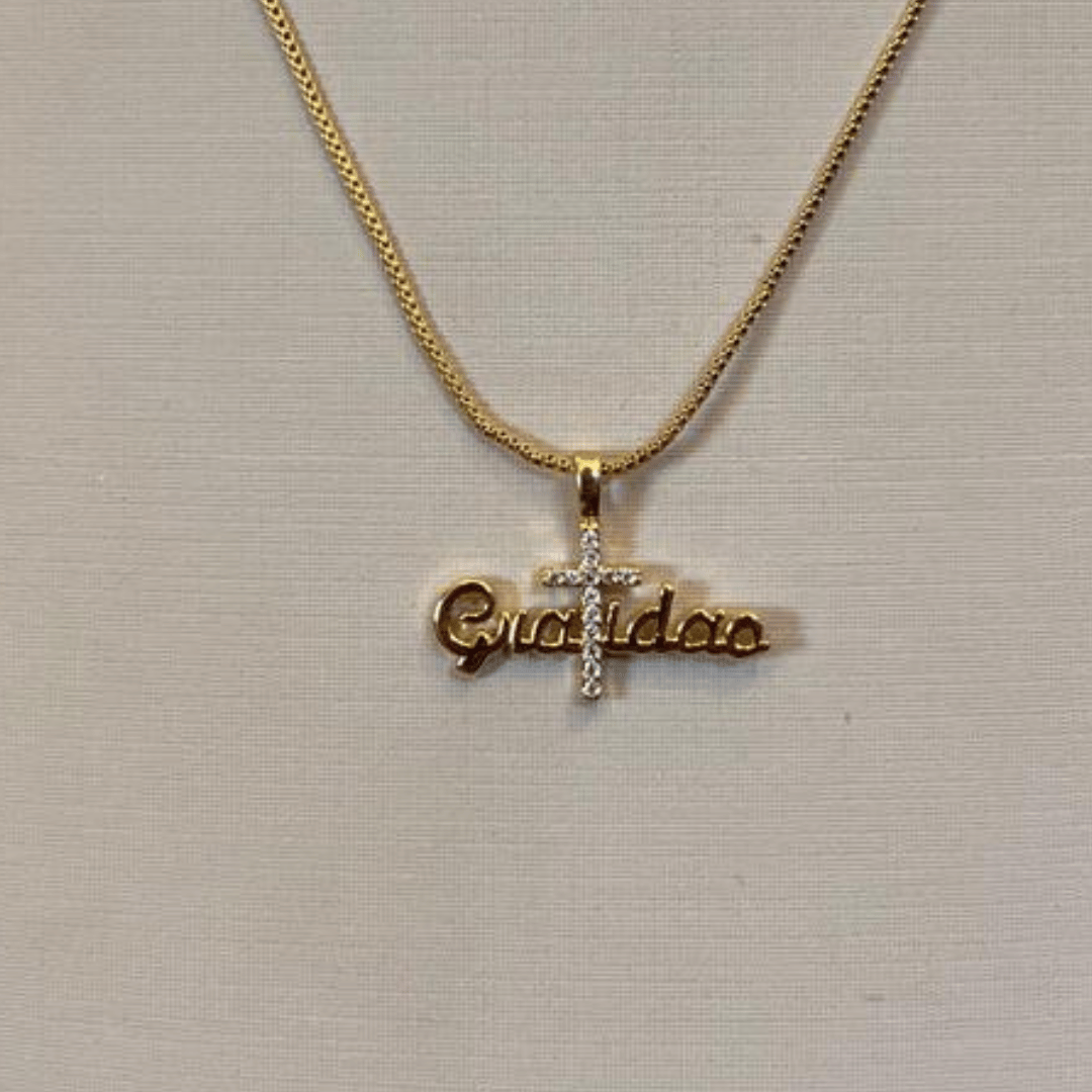 Colar Gratidão Cruz cravejada