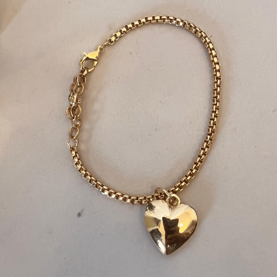 Pulseira Elo Português pingente de coração